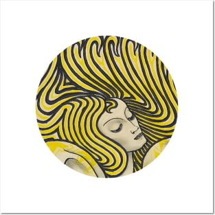 Psychedelic woman in colors vintage line art Posters and Art